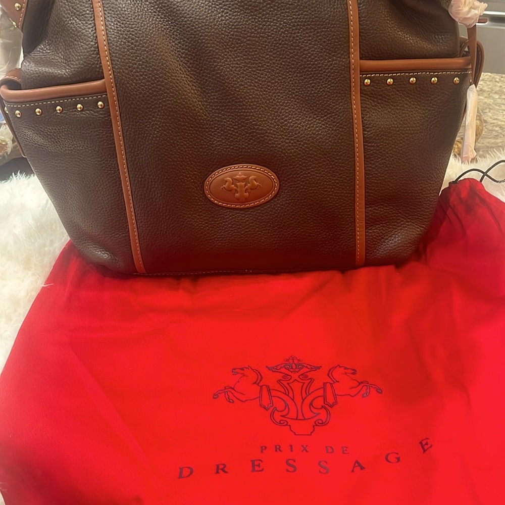 Prix De Dressage Brown leather with tan trim shoulder bag
